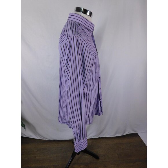 Express Dress Shirt Mens Large Purple Black Striped Fitted Button Front Collared - Picture 5 of 10